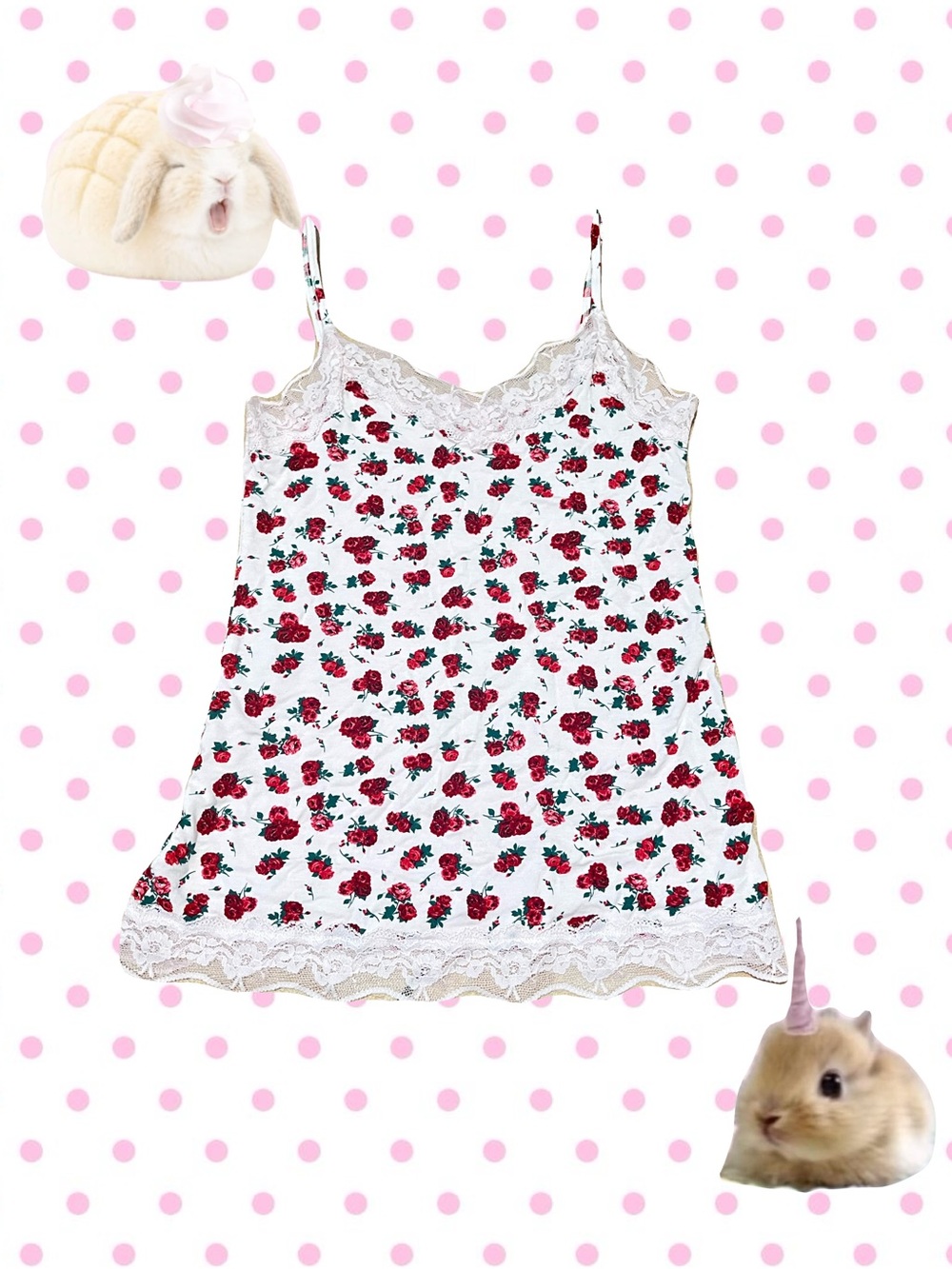 Light pink lace cami tank too with red roses